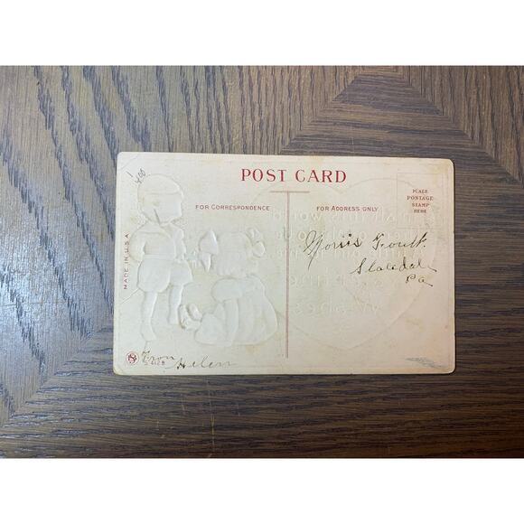 Valentine Wishes, Boy Standing by a Sitting Girl, Vintage Victorian Postcard, - Picture 2 of 2